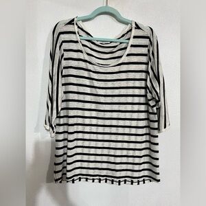 Calvin Klein, white black stripe 100% linen T-shirt  L NWOT